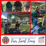 Set of 4 photos promoting Fair Saint Louis, all showing children and adults participating in craft activities 